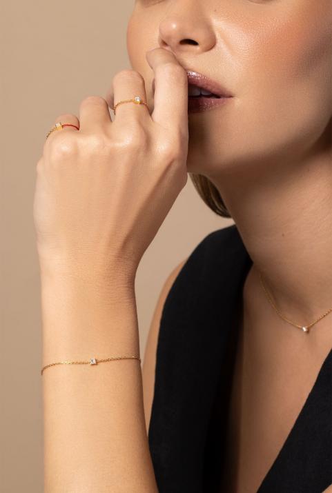 Bracelet chaîne avec diamant princesse 0.11 carat en serti griffe or jaune - Redline - 0++