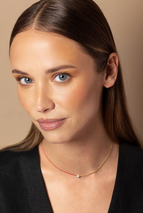 Collier fil et chaîne avec diamant 0.05 carat en serti invisible or jaune - Redline - 0++