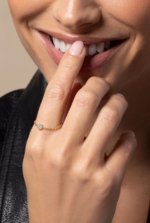 Bague chaîne avec diamant 0.05 carats en serti invisible or jaune - Redline - 0++