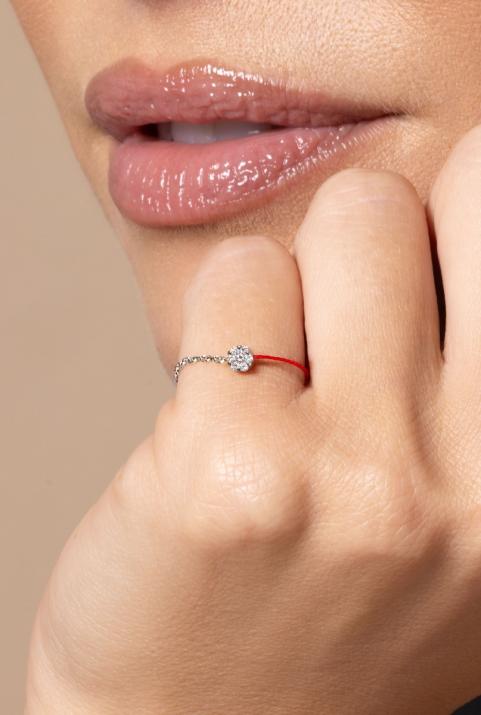 Bague fil et chaîne or blanc diamant 0.05 ct serti invisible - Redline - 0++