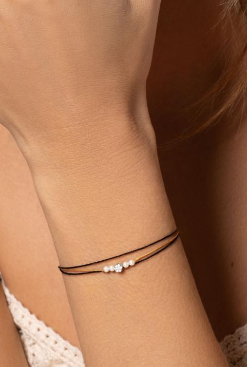 Bracelet 3 fils avec diamant 0.05 ct et perles serti invisible or blanc - Redline - 0++