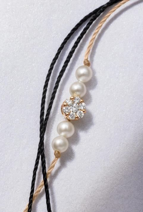 Bracelet 3 fils en or rose avec diamants 0,05 ct et perles - Redline - 0++