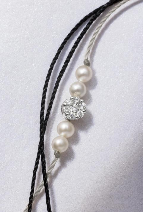 Bracelet 3 fils avec diamant 0.05 ct et perles serti invisible or blanc - Redline - 0++