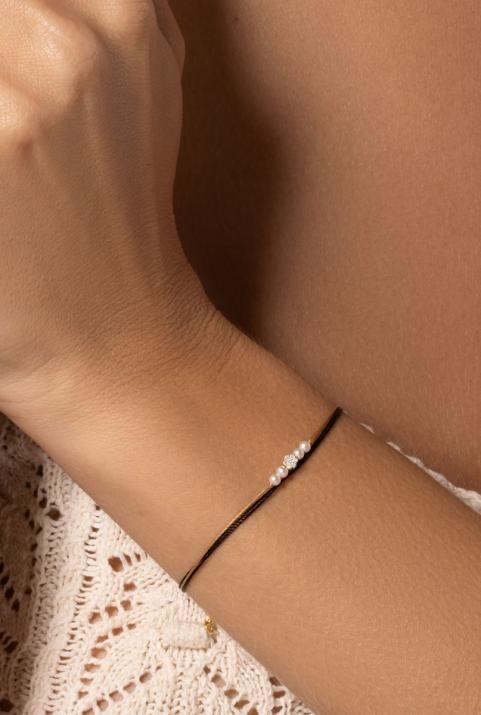 Bracelet 3 fils avec diamant 0.05 ct et perles serti invisible or jaune - Redline - 0++