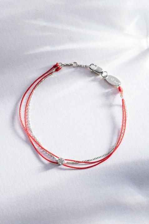 Bracelet chaîne et 2 fils avec diamant 0.05 ct en serti invisible or blanc - Redline - 0++