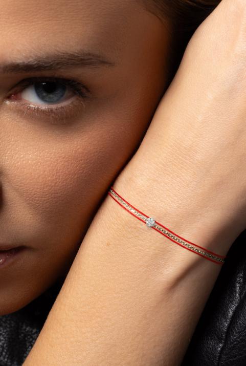 Bracelet chaîne et 2 fils avec diamant 0.05 ct en serti invisible or blanc - Redline - 0++