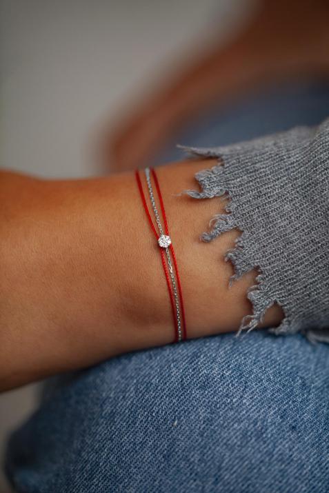 Bracelet chaîne et 2 fils avec diamant 0.05 ct en serti invisible or blanc - Redline - 0++