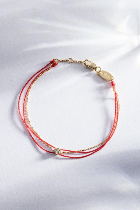 Bracelet chaîne et 2 fils avec diamant 0.05 ct en serti invisible or jaune - Redline - 0++