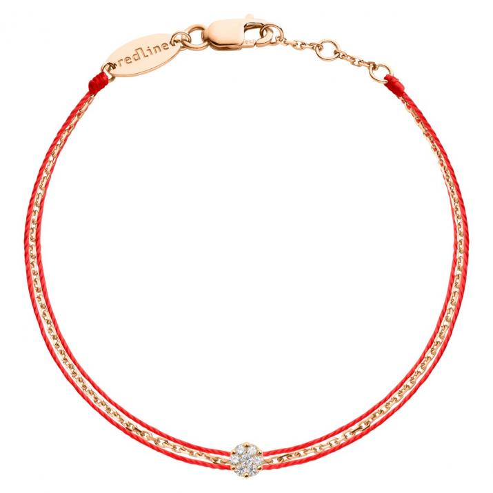 Bracelet chaîne et 2 fils en or rose avec diamants 0,05 ct en serti invisible - Redline