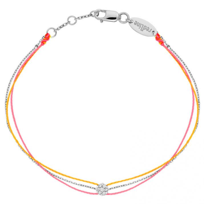 Bracelet chaîne et 2 fils avec diamant 0.05 ct en serti invisible or blanc - Redline - 0++