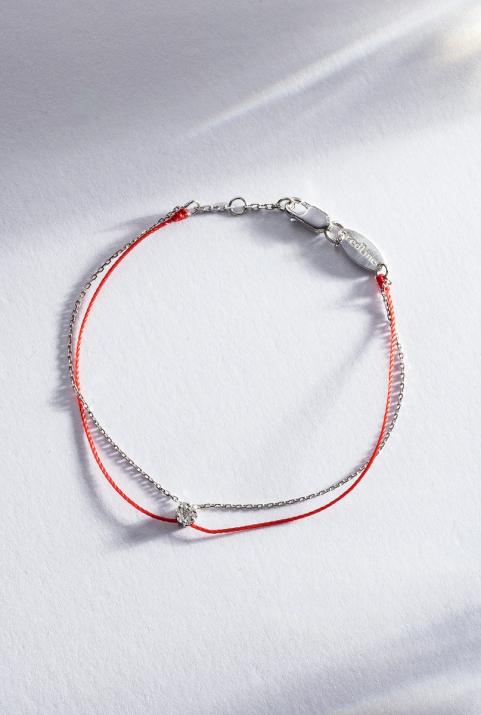 Bracelet fil et chaîne avec diamant 0.05 ct en serti invisible or blanc - Redline - 0++