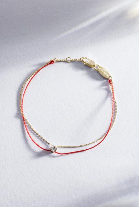 Bracelet fil et chaîne avec diamant 0.05 ct en serti invisible or jaune - Redline - 0++