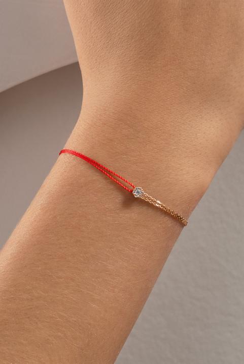 Bracelet fil et chaîne en or rose avec diamants 0,05 ct en serti invisible - Redline - 0++