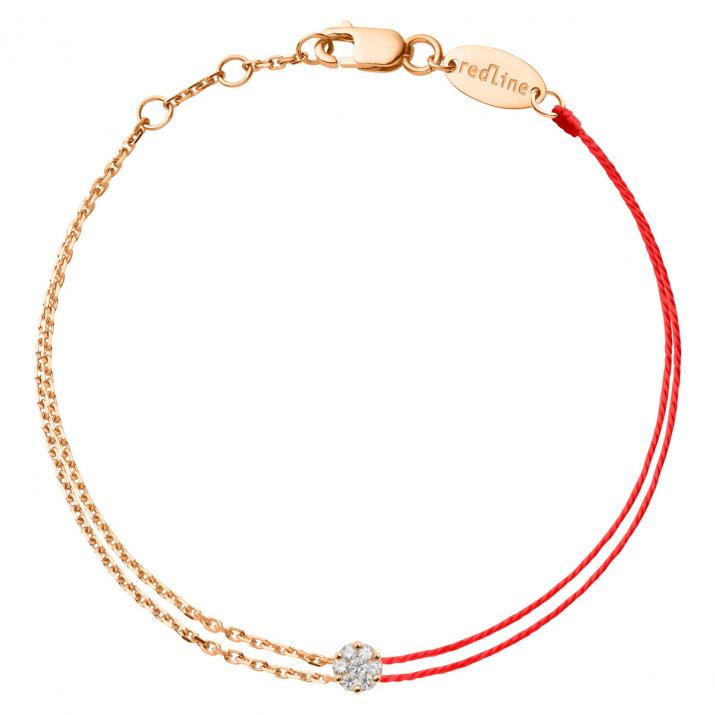 Bracelet fil et chaîne en or rose avec diamants 0,05 ct en serti invisible - Redline - 0++