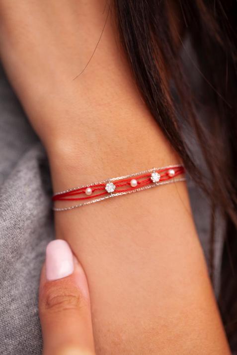 Bracelet 3 fils avec diamant 0.05 ct en serti invisible or blanc - Redline - 0++