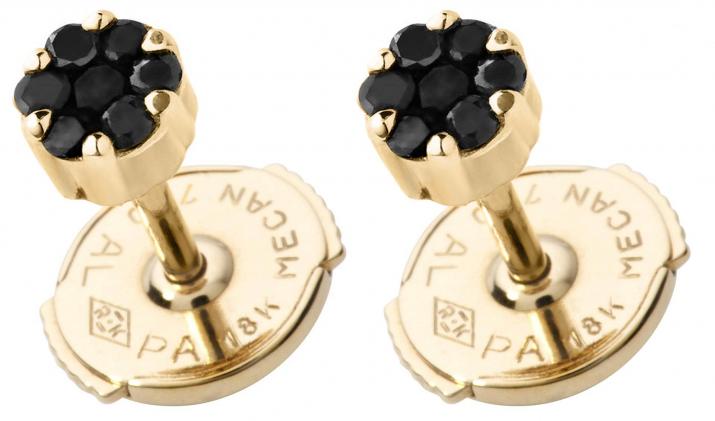 Boucles d’oreilles en or jaune 18K, diamants noirs 0,10 carat - Redline - 0++