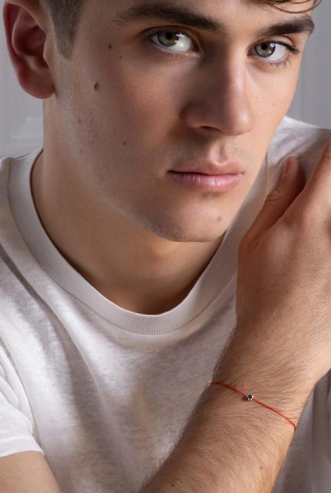 Bracelet homme fil avec diamant noir 0.05 carats en serti clos or blanc - Redline - 0++