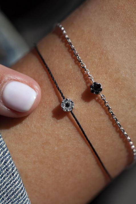 Bracelet chaîne avec diamants noirs 0.05 carat en serti invisible or blanc - Redline - 0++