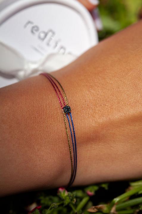 Bracelet multifil avec diamants noirs 0.05 carat en serti invisible or blanc - Redline - 0++