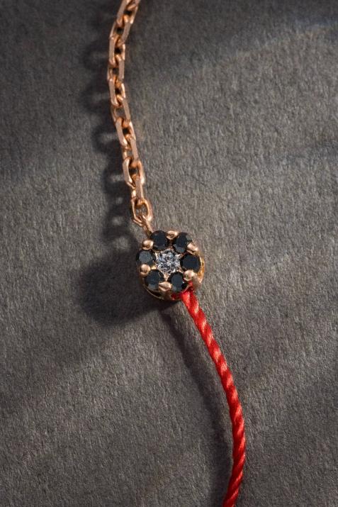 Bracelet fil et chaîne avec diamant noir 0.05 carats en serti invisible or rose - Redline - 0++