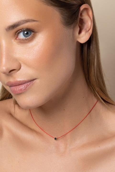 Collier fil avec diamant noir 0.05 ct en serti invisible or rose - Redline - 0++
