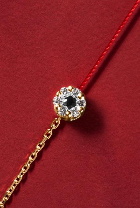 Bracelet fil et chaîne avec diamants blancs et diamant noir or jaune - Redline - 0++