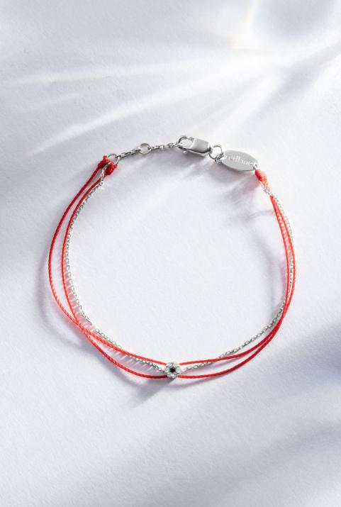 Bracelet chaîne et 2 fils avec diamants blancs et diamant noir or blanc - Redline - 0++