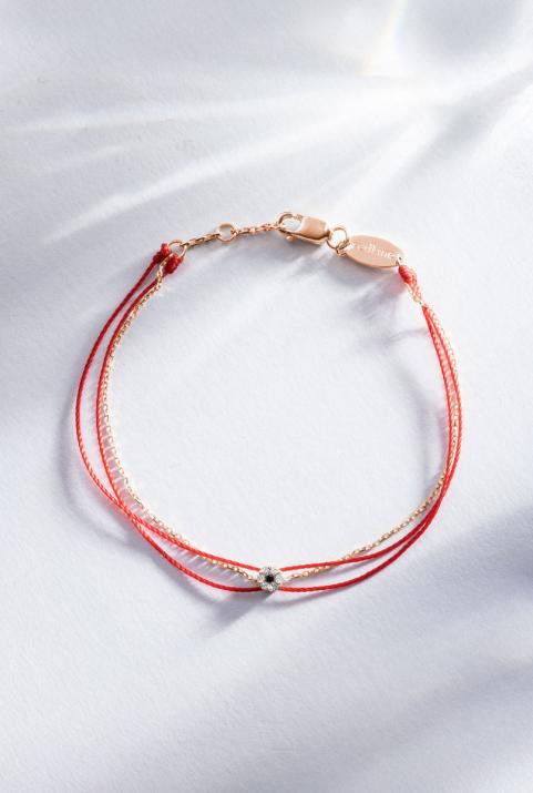 Bracelet chaîne et 2 fils en or rose avec diamants blancs et noir 0,06 ct - Redline - 0++