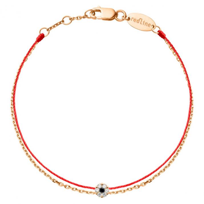 Bracelet fil et chaîne duo en or rose avec diamants blancs et noir 0,06 ct - Redline - 0++