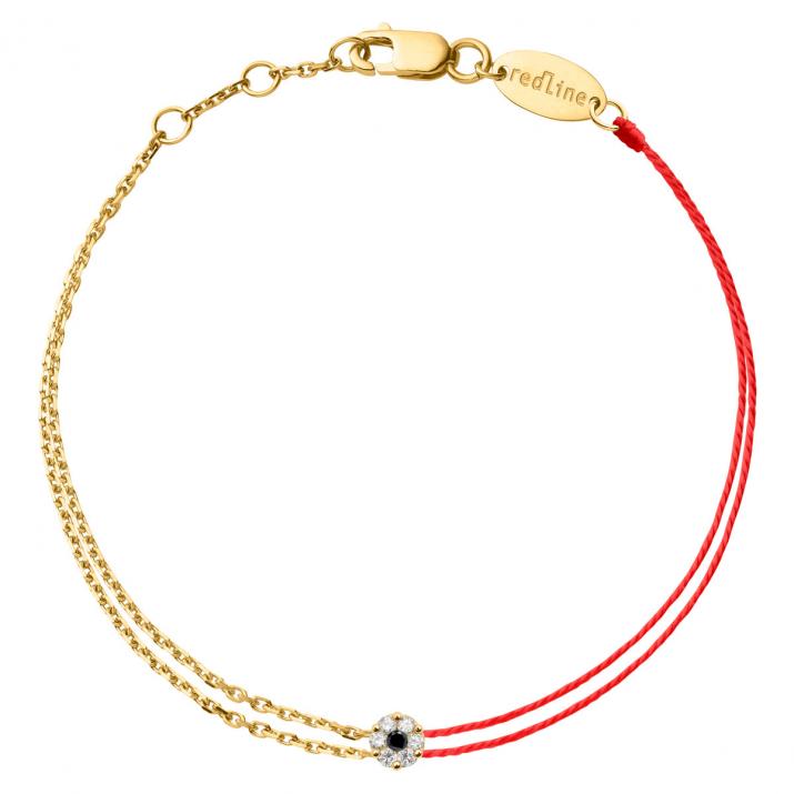 Bracelet fil et chaîne avec diamants blancs et diamant noir en or jaune - Redline - 0++