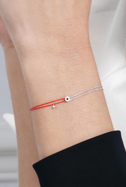 Bracelet fil et chaîne duo avec diamants blancs et diamant noir or blanc - Redline - 0++