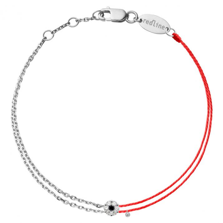 Bracelet fil et chaîne duo avec diamants blancs et diamant noir or blanc - Redline - 0++