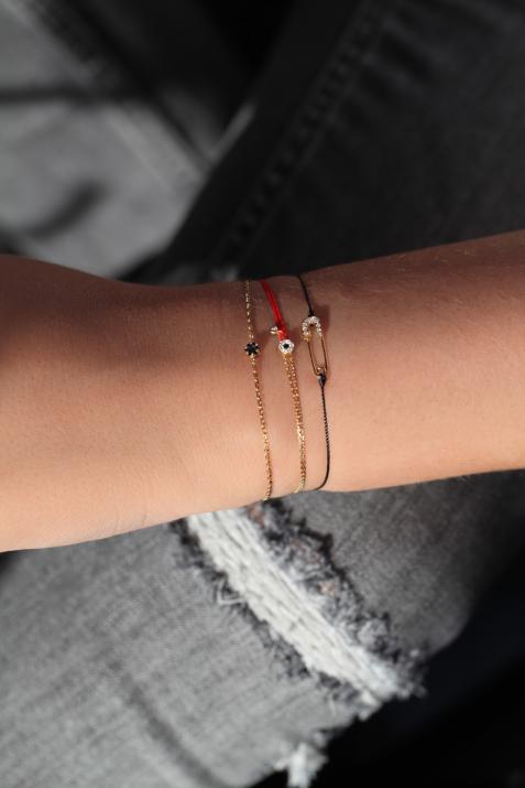 Bracelet fil et chaîne duo avec diamants blancs et diamant noir or jaune - Redline - 0++