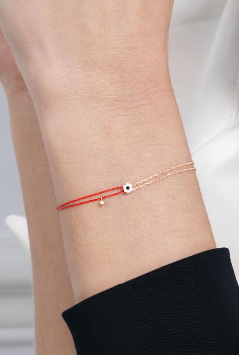 Bracelet fil et chaîne en or rose avec diamants blancs et noir 0,07 ct - Redline - 0++