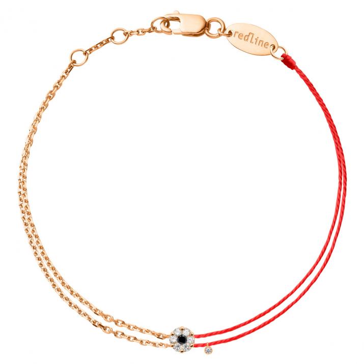 Bracelet fil et chaîne en or rose avec diamants blancs et noir 0,07 ct - Redline - 0++