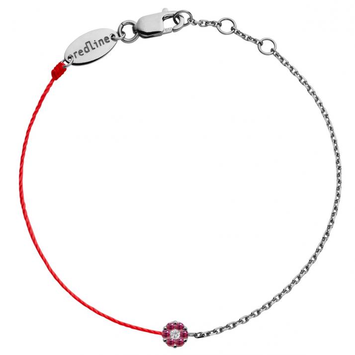 Bracelet fil et chaîne avec saphirs roses et diamant blanc or noir - Redline