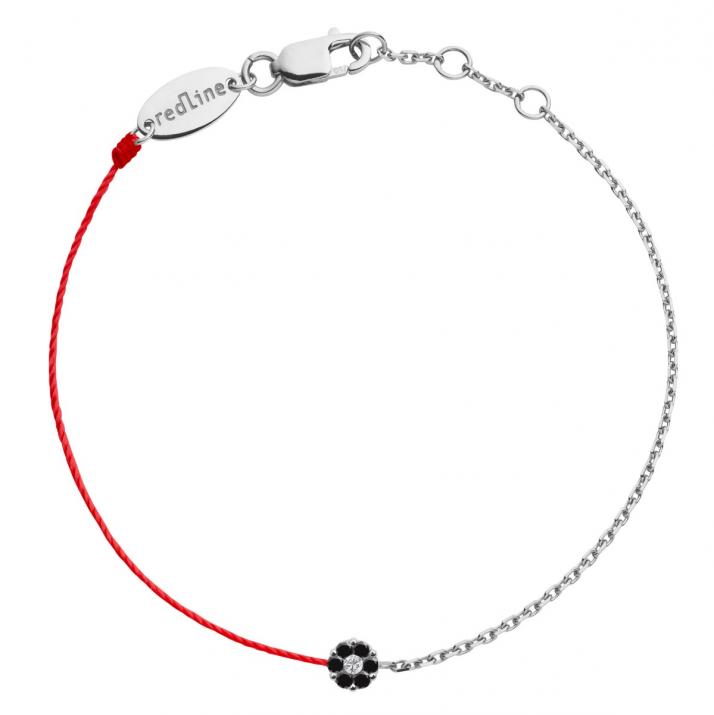Bracelet fil et chaîne avec diamants noirs et diamant blanc or blanc - Redline - 0++