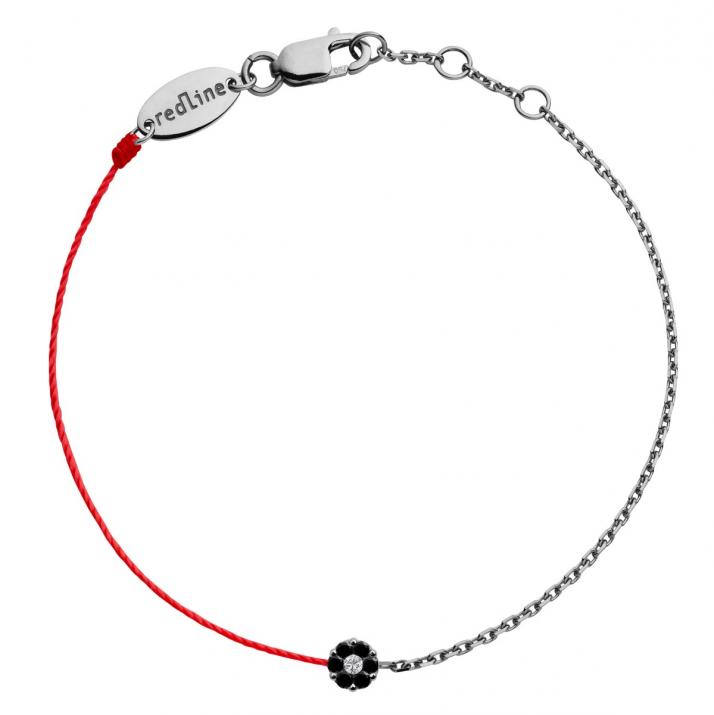 Bracelet fil et chaîne avec diamants noirs et diamant blanc or noir - Redline - 0++