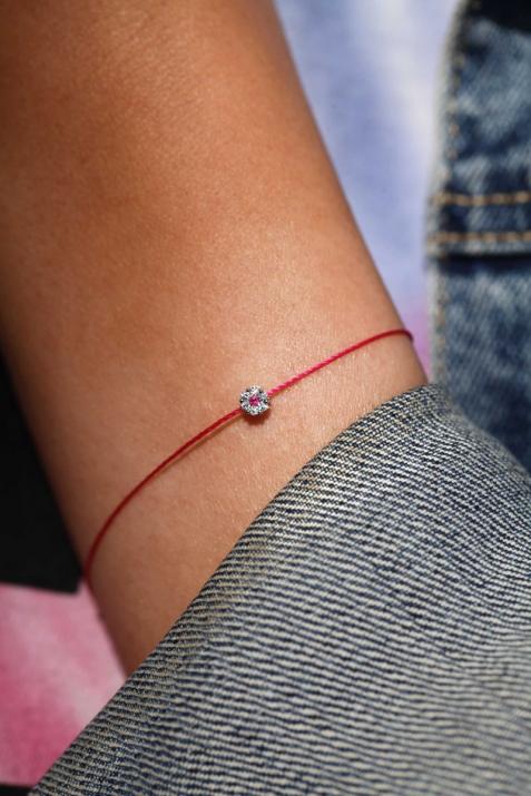 Bracelet fil avec diamants blancs et saphir rose or noir - Redline - 0++
