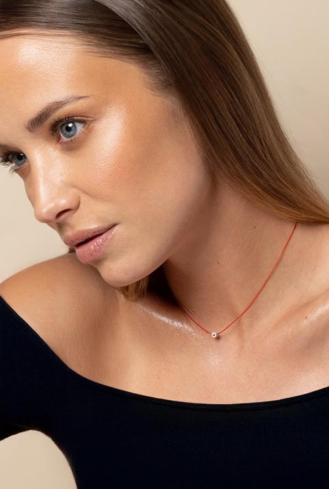 Collier fil avec diamants blancs et saphir rose or blanc - Redline - 0++