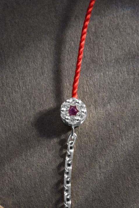 Bracelet fil et chaîne diamants blancs et saphir rose or blanc - Redline - 0++