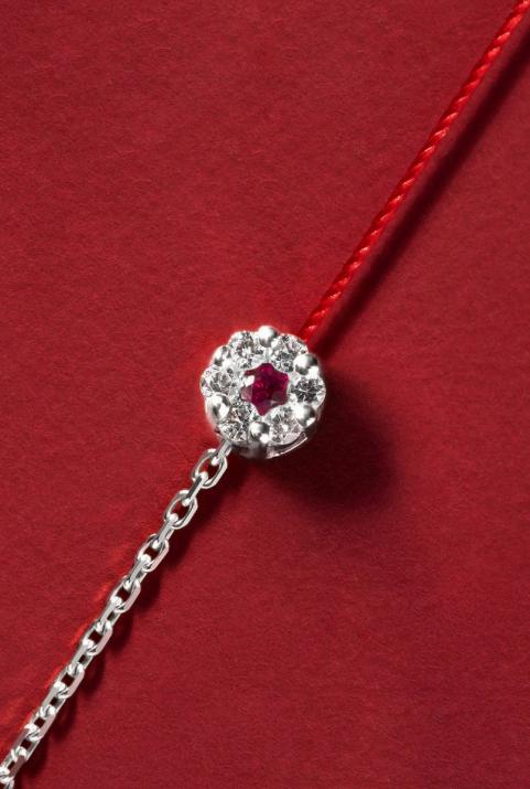 Bracelet fil et chaîne diamants blancs et saphir rose or blanc - Redline - 0++