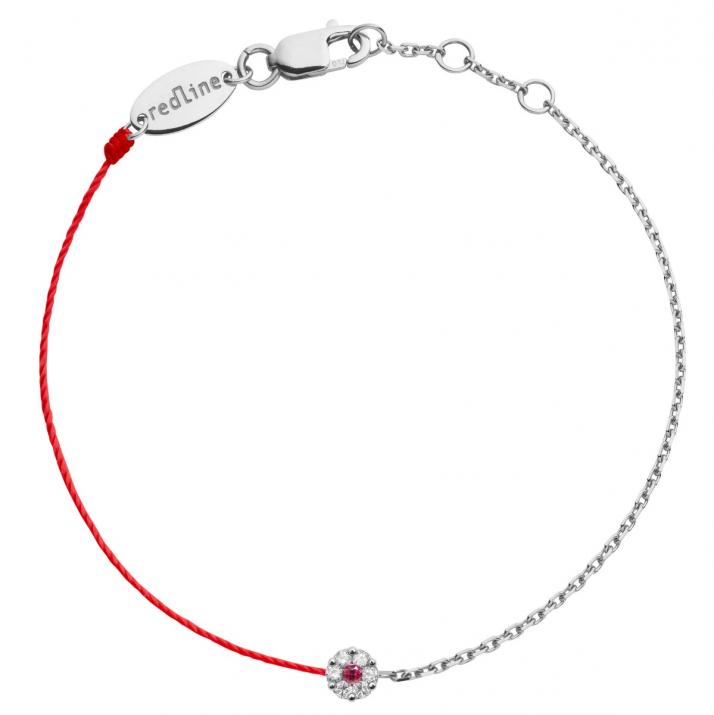 Bracelet fil et chaîne diamants blancs et saphir rose or blanc - Redline - 0++