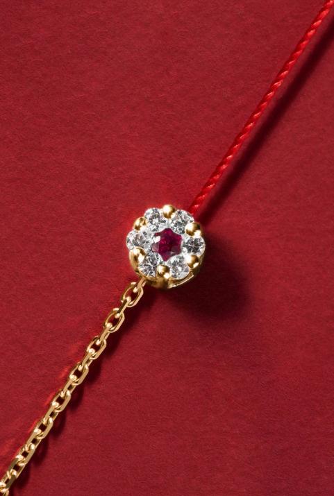 Bracelet fil et chaîne diamants blancs et saphir rose or jaune - Redline - 0++