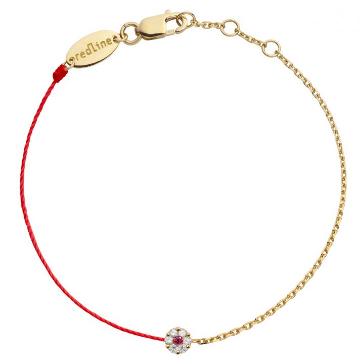 Bracelet fil et chaîne diamants blancs et saphir rose or jaune - Redline - 0++