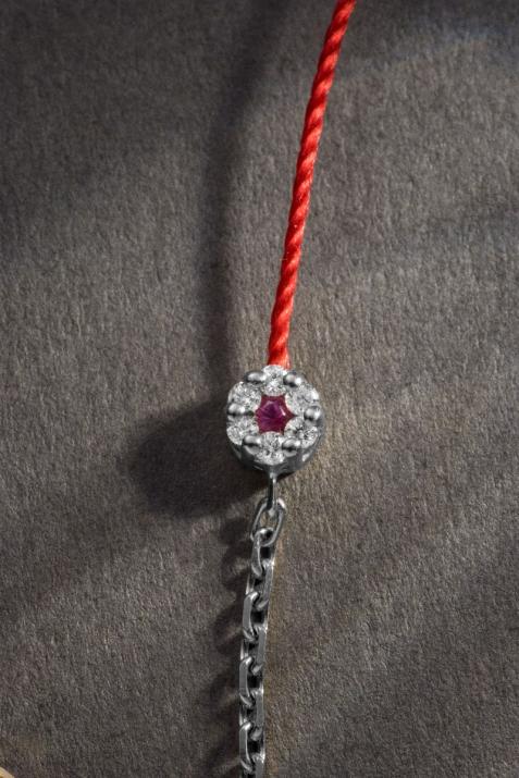 Bracelet fil et chaîne avec diamants blancs et saphir rose or noir - Redline - 0++