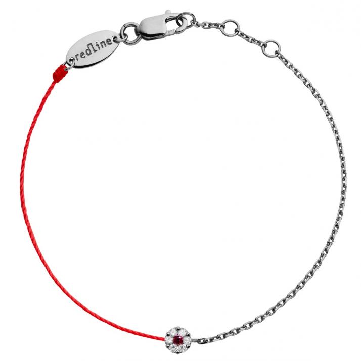 Bracelet fil et chaîne avec diamants blancs et saphir rose or noir - Redline - 0++