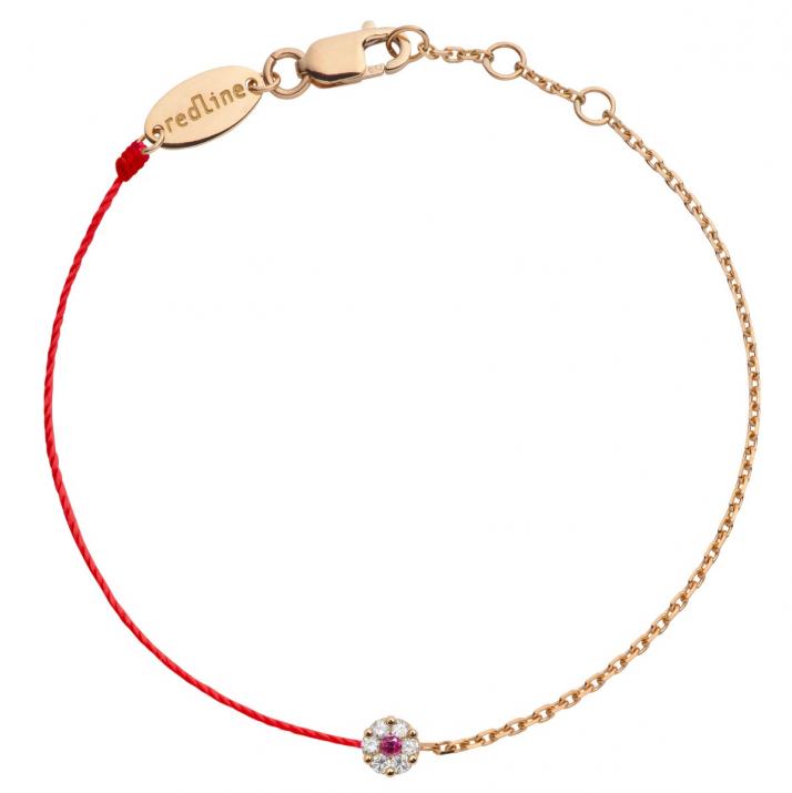 Bracelet fil et chaîne avec diamants blancs et saphir rose or rose - Redline - 0++