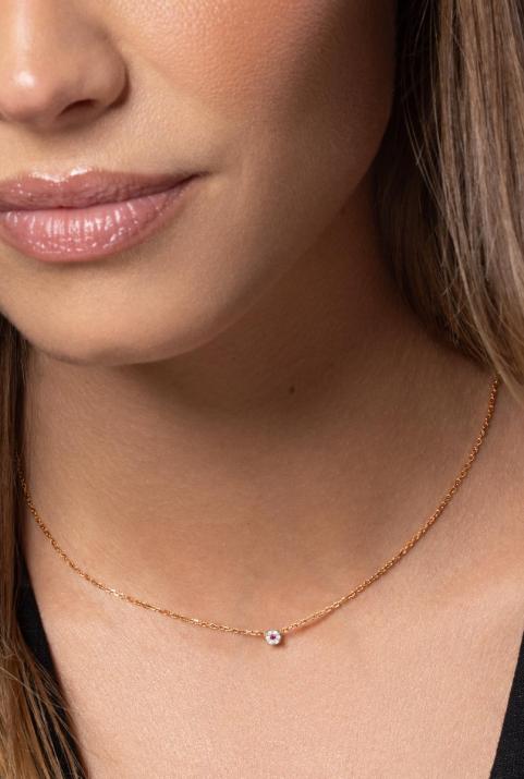 Collier chaîne avec diamants blancs et saphir rose or rose - Redline - 0++