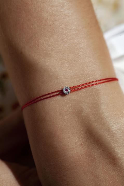Bracelet 2 fils avec diamants blancs et saphir rose or noir - Redline - 0++